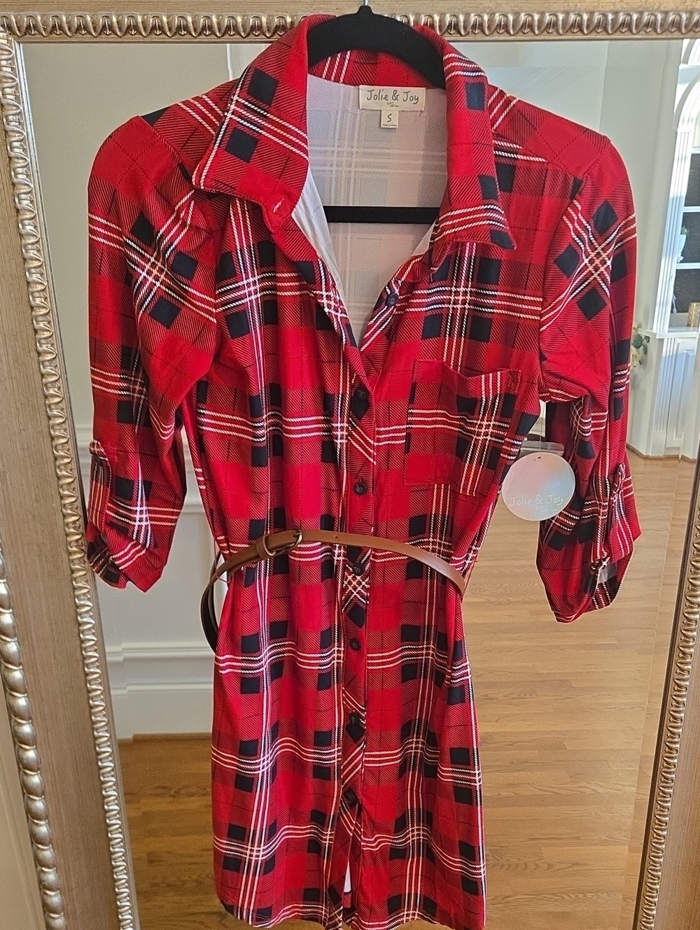 Jolie & Joy Red Plaid Shirt Dress with Belt